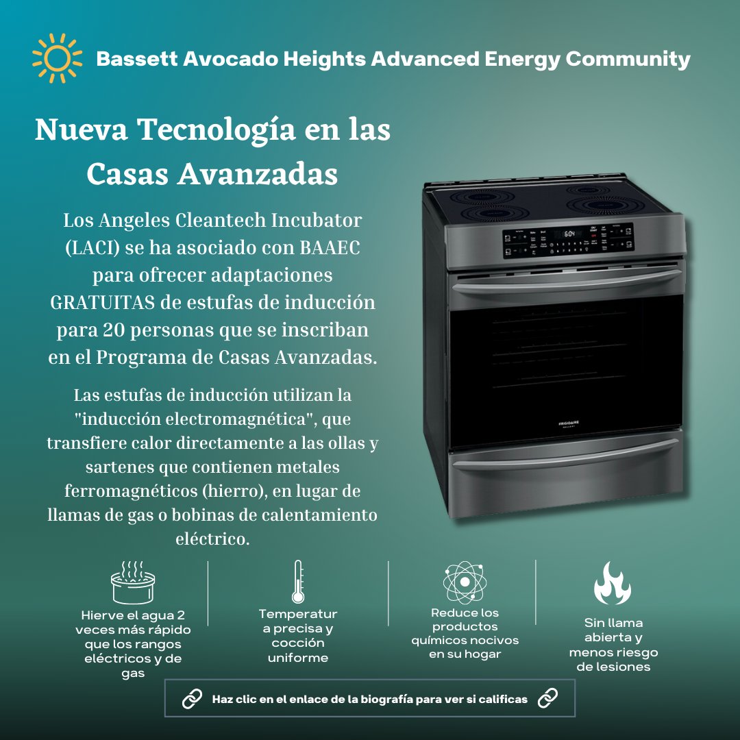 LACI y BAAEC están proporcionando adaptaciones GRATUITAS de estufas a 20 participantes del programa y LACI donó una estufa eléctrica de inducción al Jeff Seymour Family Center que los apoyó y a Day One en su primera clase de cocina 

Visita nuestra biografía para ver si calificas