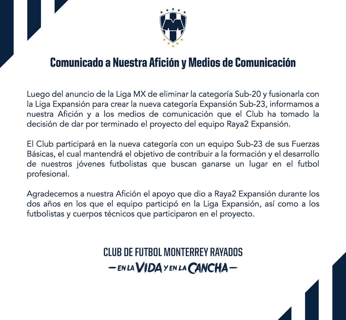 Rayados's tweet photo. Comunicado a nuestra Afición y a los Medios de Comunicación.📝 

#EnLaVidaYEnLaCancha https://t.co/x0FxCTjjmF