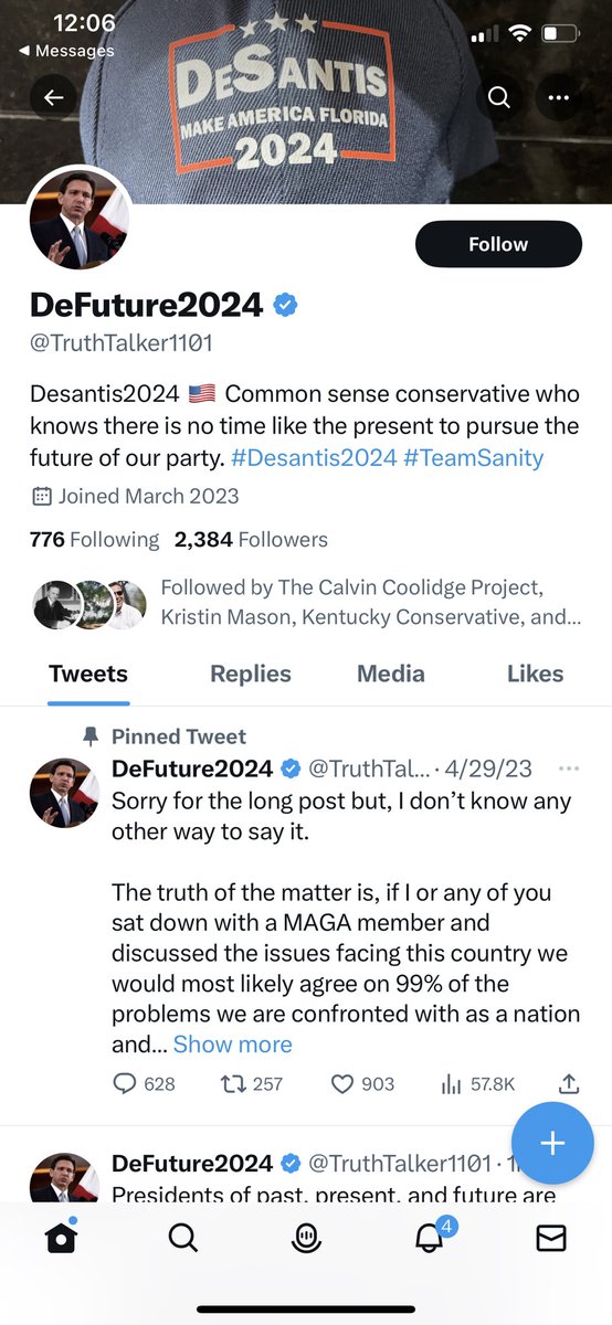 TheMagaHulk's tweet photo. Just as Ron DeSantis gets ready to formally announce tomorrow, two brand new astroturfed accounts from March 2023 appear and instantly get 2400 and 2700 followers respectively.
Seems suspicious. https://t.co/ZekOEZItSW