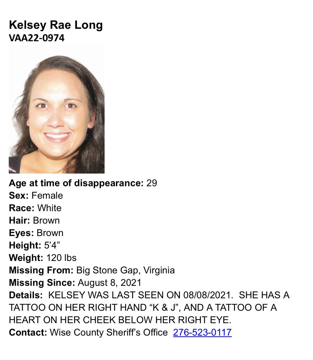 From the VSP missing persons website:  #missingperson #wisecountyva