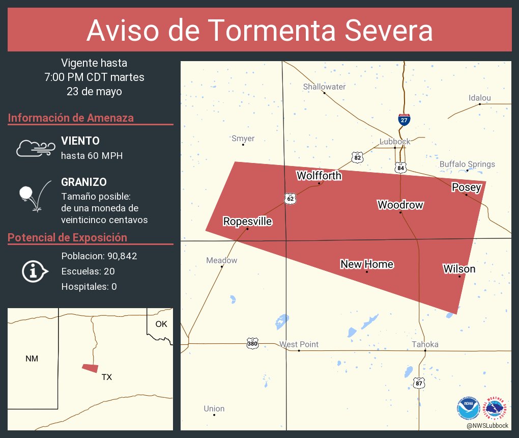 NWS Lubbock on Twitter "Aviso de Tormenta Severa incluye Wolfforth TX