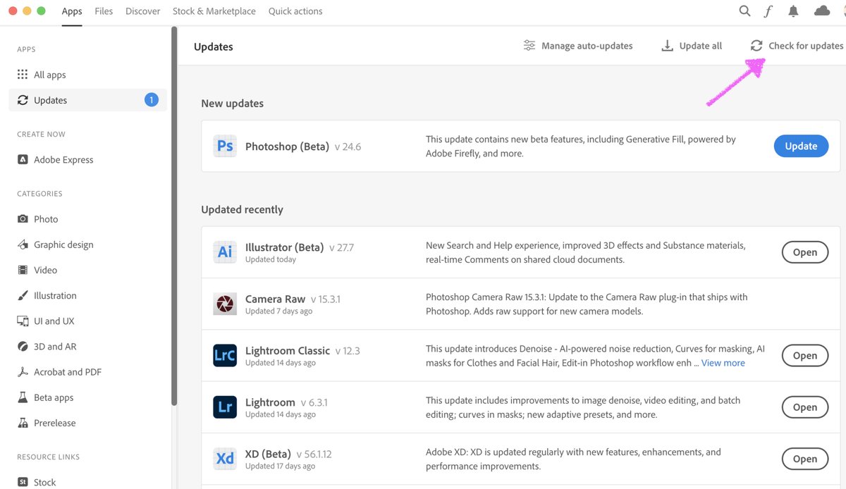 _petegreen's tweet photo. @Showbeast @minchoi Make sure to "Check for Updates" in the Updates tab of CC Desktop. You'll want version m.2181 in Ps beta's Help > System Info. https://t.co/jyhsu7Gvdb