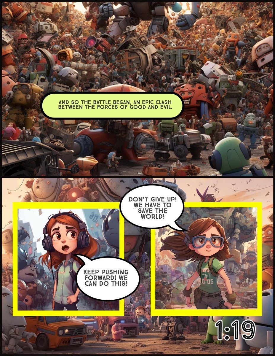 GleemandTheCube's tweet photo. Issue #1, Part 6:  “The Battle” #midjouney #unplugged #comics #indiecomics #aiart https://t.co/z4Bjl1xFo5