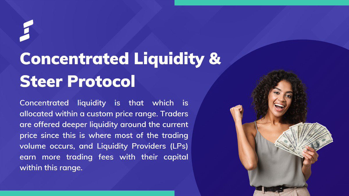 0xprime_'s tweet image. Concentrated Liquidity &amp;amp; Steer Protocol

Providing liquidity to a price range can be thought of as leveraging a passive LP position. For example, LPs only put up a fraction of the reserves which are used to calculate their proportion of the fees.

#steerprotocol #DeFi #steer