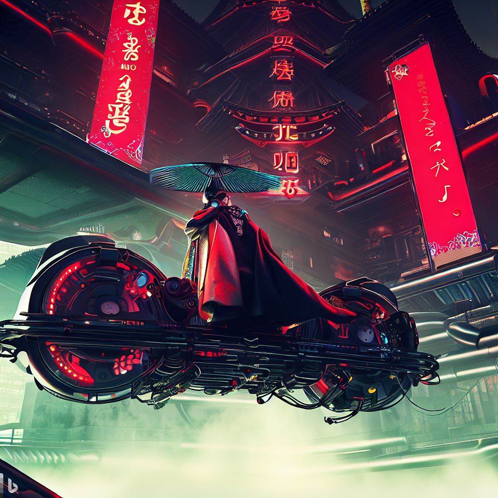 AI_GeishaDreams's tweet photo. Back to 'CyberMoon City' サイバームーンシティ or in Chinese 网络月都 (Wǎngluò Yuè Dū)
This time it's sky bikes...
#geisha #digital #cybermoon #bladerunner https://t.co/aJkKzXjQ3l