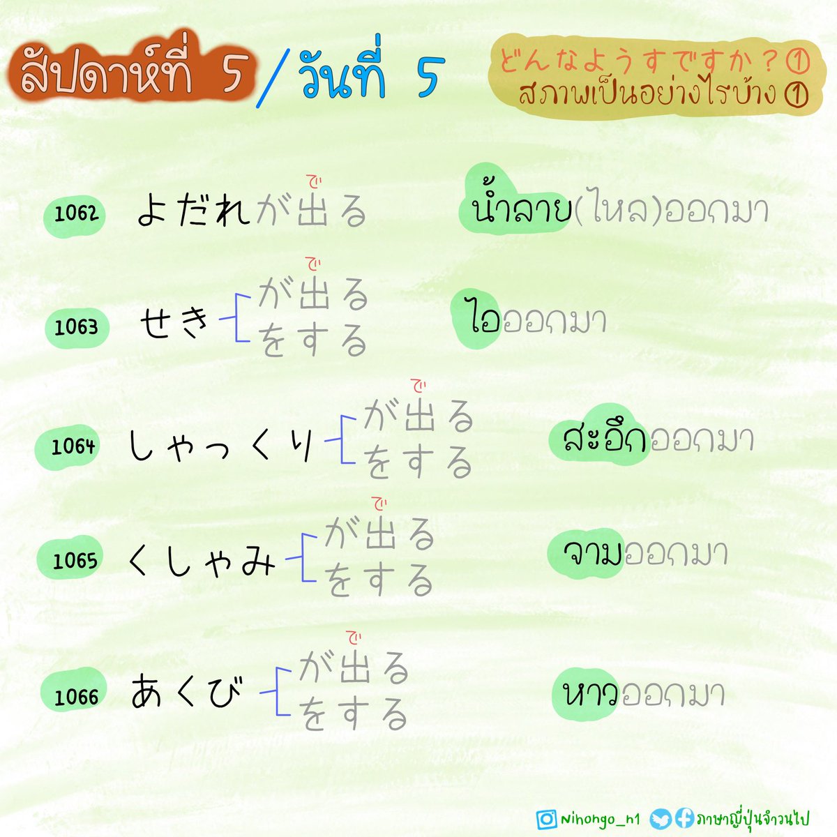 ThaijinJ's tweet image. 24/5/2023

คำศัพท์ N3 
1050-1071
.
.

บอกตัวเองว่า &quot;ไม่มีอะไรที่เราทำไม่ได้หรอก&quot;
บอกมันทุกวันค่ะ .. ✌️
วันนี้จำไม่ได้ .. พรุ่งนี้ เราจะจำได้ 

.
.
#คำศัพท์N3 
#日本語総まとめN3語彙
#JLPTN3