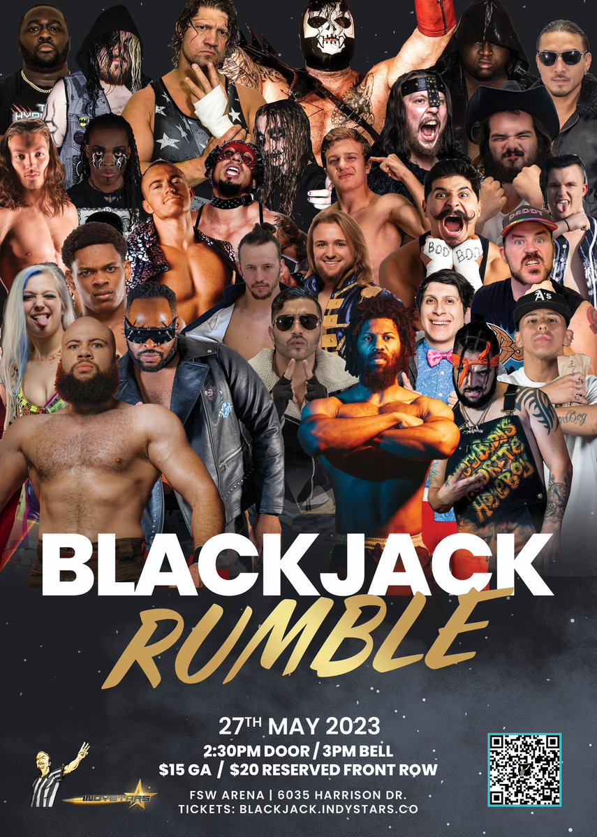 .@RefereeBenHall's Black Jack Rumble 
Sat 5/27 | 3PM 
FSW Arena | #LasVegas 

𝙇𝙞𝙣𝙚𝙪𝙥
🃏<a href="/TheJordanOIiver/">Jordan Oliver | GO THE DISTANCE!!</a> v <a href="/Bodhi_BYP/">Bodhi Young Prodigy</a> 
🃏<a href="/Come_4_Papa/">fka papa jacé</a> v <a href="/BillieStarkz/">BIG Billie Starkz • ビリー・スタークス</a> 
🃏<a href="/jackcartwheel/">🤸</a> v <a href="/TheJordanOasis/">Jordan Oasis | WWE ID PROSPECT</a> 
🃏21 Person Black Jack Rumble, 8-Man Scramble Match + more! 

🎟️tinyurl.com/refereeBEN