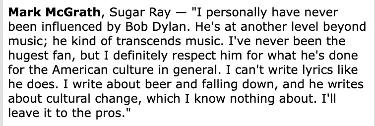 rayfp's tweet photo. 82 years ago today, Bob Dylan was born.

22 years ago today, https://t.co/PJbHxIgGuX asked the dude from Sugar Ray his thoughts on Dylan turning 60. https://t.co/na46OZSeLx