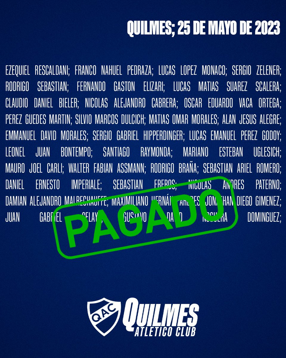 ✅ Quilmes Atlético Club anuncia la cancelación definitiva de la totalidad de los créditos del acuerdo con el acreedor Futbolistas Argentinos Agremiados, compuesto por 28 futbolistas, en un monto superior a $34 millones.