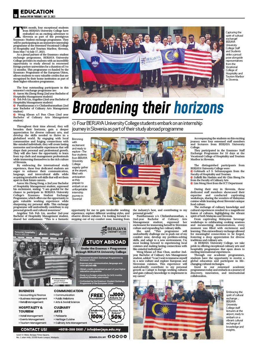 Look, mum. I made it in the paper! Read the full article here thesundaily.my/supplement/bro… 

#BERJAYAUniversityCollege #BERJAYAUC #BUC #ErasmusExchange #Slovenia