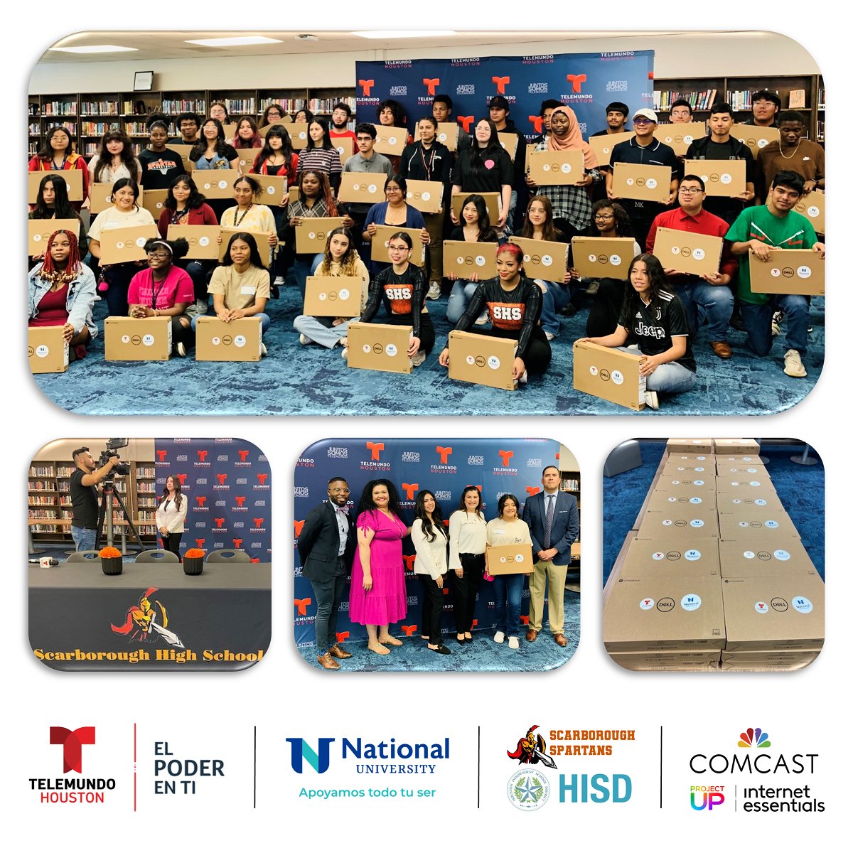 TelemundoHou's tweet image. #TelemundoHouston y @NatUniv hacen importante donación de computadores en alianza con el programa #InternetEssentials de @ComcastTexas. 💻 Cincuenta estudiantes de @scarboroughHTX recibieron los computadores portátiles.
#ElPoderEnTi | @HoustonISD | @HISDEspanol | @comcast