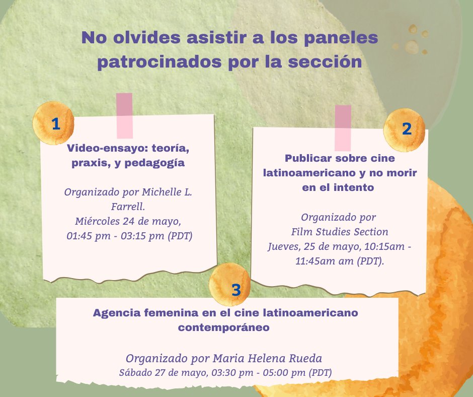 No se pierdan las sesiones en  #LASA2023 de nuestra SECCION LASA FILM
para conocer investigadores que estudian temas de cine.