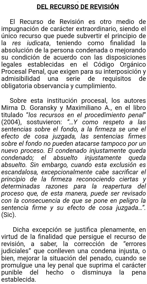 WilsonGomezGB's tweet photo. Sentencia N° 053 del 10/03/2023 Sala de Casación Penal @TSJ_Venezuela Recurso de revisión podrá ser ejercido únicamente por los legitimados, contra la sentencia condenatoria definitivamente firme y solamente en favor de la persona condenada. Art. 462 COPP
https://t.co/ZbAZyMkhdp https://t.co/FJvbDYI8Ys