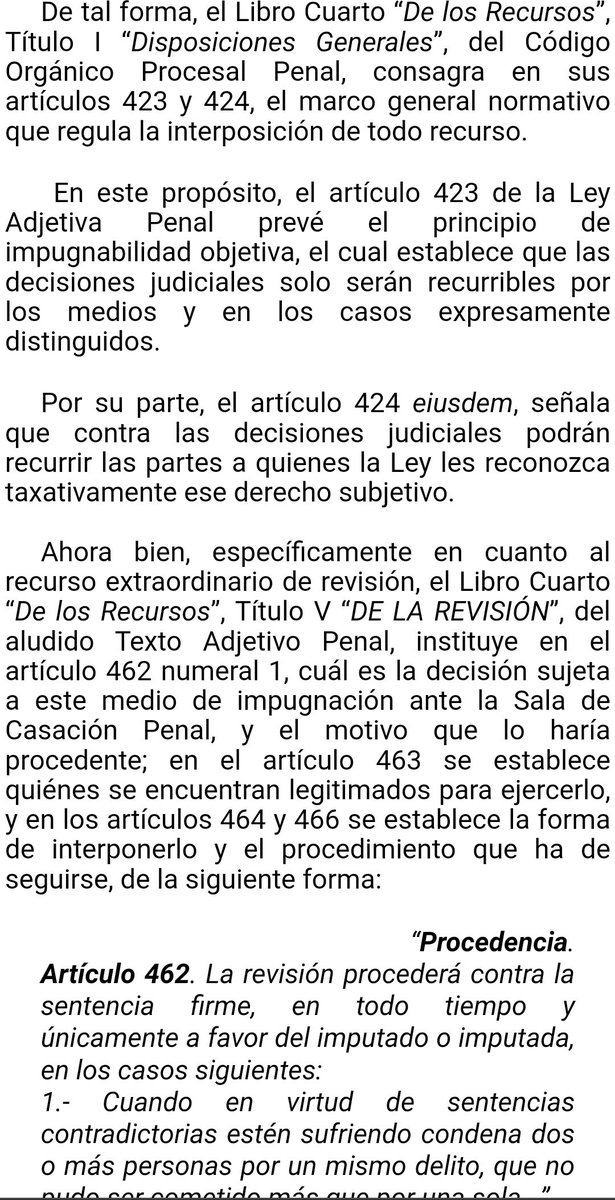 WilsonGomezGB's tweet photo. Sentencia N° 053 del 10/03/2023 Sala de Casación Penal @TSJ_Venezuela Recurso de revisión podrá ser ejercido únicamente por los legitimados, contra la sentencia condenatoria definitivamente firme y solamente en favor de la persona condenada. Art. 462 COPP
https://t.co/ZbAZyMkhdp https://t.co/FJvbDYI8Ys