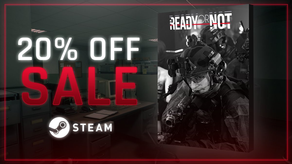 Attention officers! 

Ready or Not is 20% off on Steam until May 29! 

Complete your squad and hit the streets! The city of Los Sueños needs you out there. 

Ready up! bit.ly/4284kAi