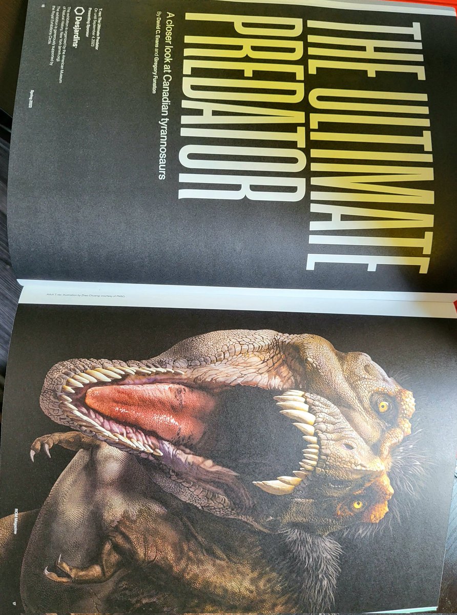 DinosaurDungeon's tweet photo. I'm just reading an article by @DavidEvans_ROM from a recent issue of @ROMtoronto magazine well 3D printing a couple beautiful tyrannosaurus rex skulls! #romtoronto #dinosaurs #paleontology #paleoart #TRex #scalemodels #3Dprinting #magazine https://t.co/hx7xOrs06B