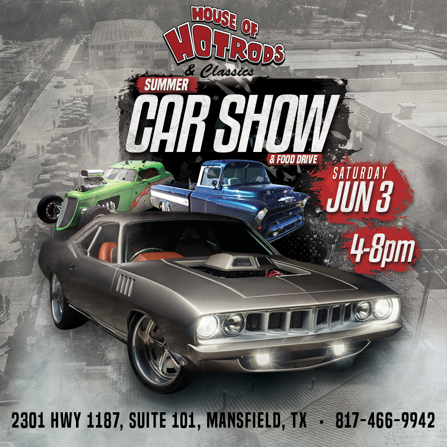 HotrodHouse's tweet photo. Don't miss our annual Summer Car Show &amp; Food Drive on Sat, June 3 from 4-8pm. All makes and models welcome. Entry fee is one non-perishable food item. Facility open house, prizes, food trucks and more. Get all the details at: https://t.co/Sg2bmRs6Cq. https://t.co/RSGO3b37aC