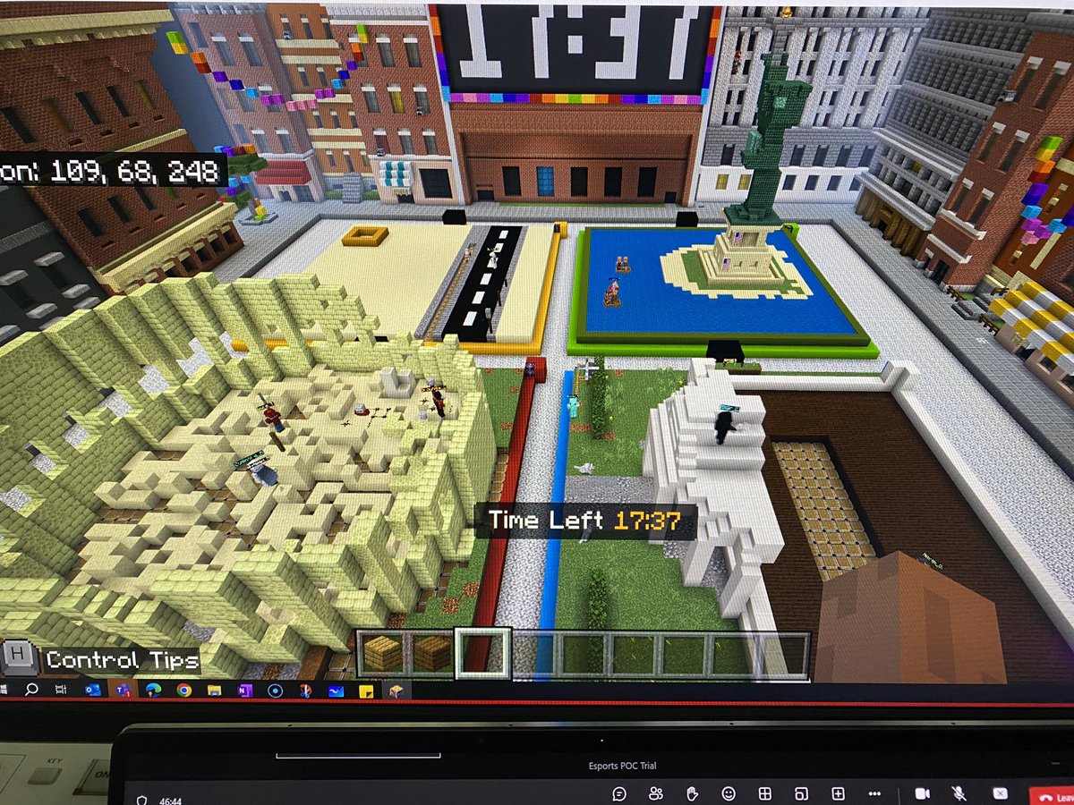 With about 17 minutes left to go in our #eSports #Minecraft build challenge trial game between St Jospeh’s and St Bede’s can you tell what famous landmark our teams are building yet?
<a href="/PlayCraftLearn/">Minecraft Education</a> #MicrosoftEDU #MN_DIAL