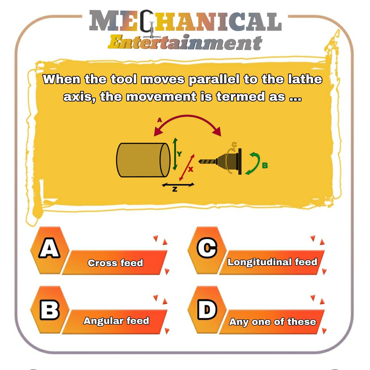 MechanicalEnte1's tweet photo. Test Your Mechanical Knowledge
Comment Answer Below,

#mechanicalentertainment #kunalmendhe #mechanicalstudent #manufacturingengineering #manufacturingprocess #manufacturing #production #productionengineering #workshop #lathemachine #lathe #latheaxis #feed #crossfeed https://t.co/IjmLoxvoIB