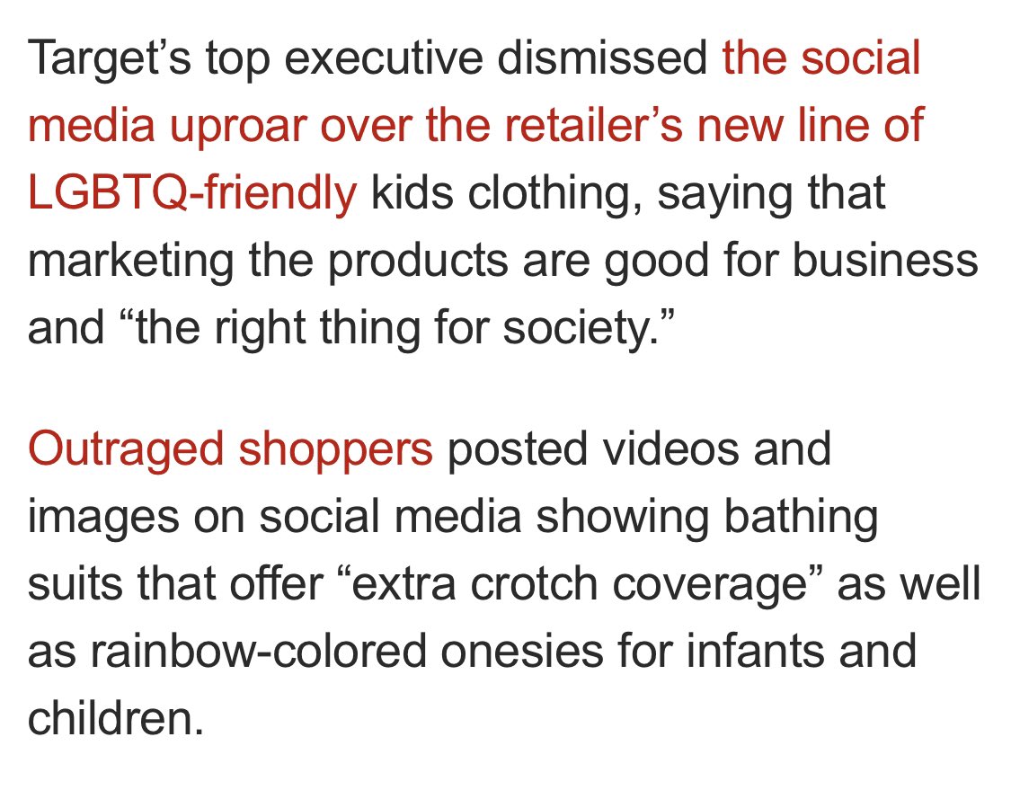 robbystarbuck's tweet photo. Last week Target’s CEO said trans tucking and binding products are "the right thing for society" and "good business". He also said DEI fuels their growth. One week later they’re having emergency meetings over the backlash. Let’s make sure he regrets these comments going forward! https://t.co/T4aobj1DKf