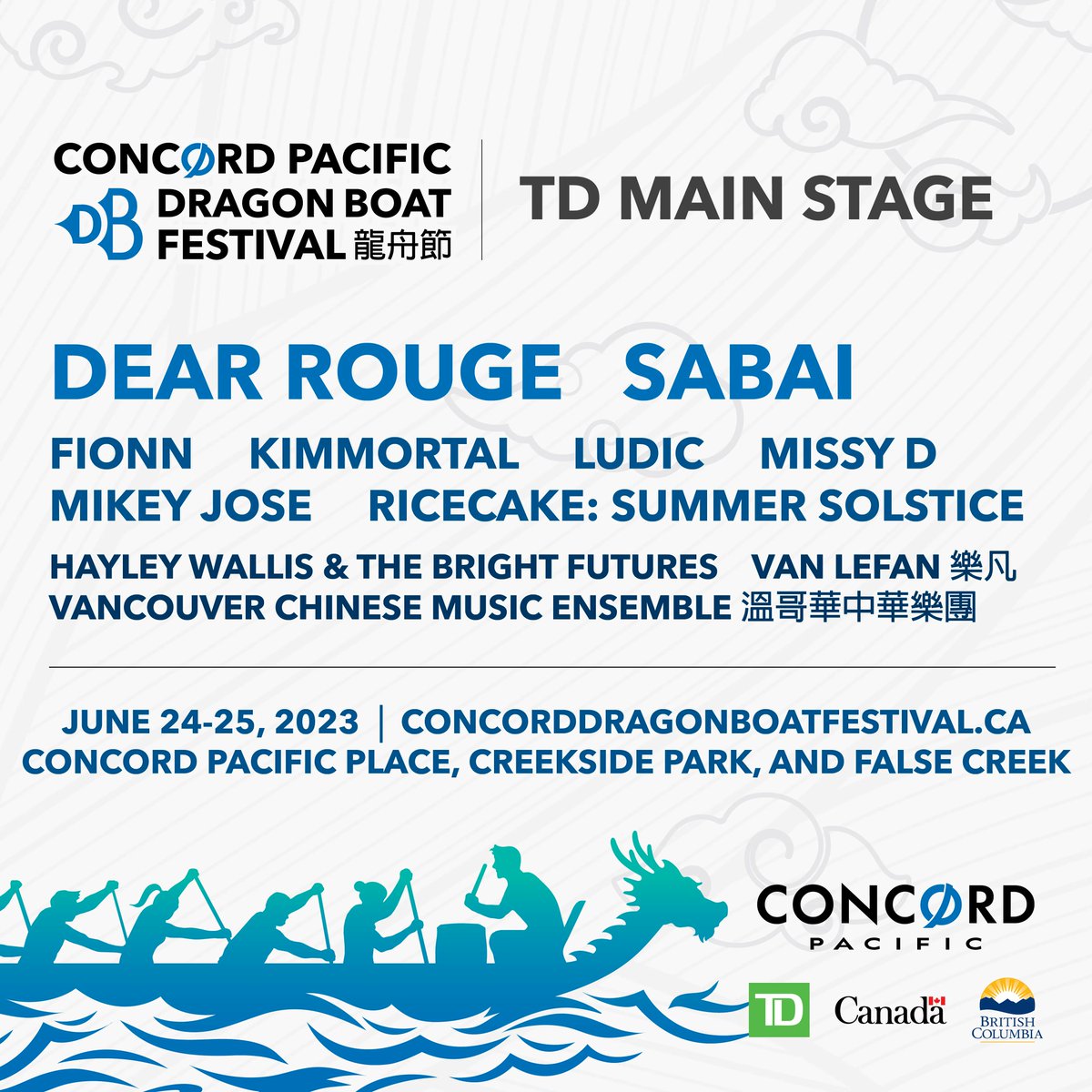 Your countdown to summer starts now. The 35th <a href="/Concord_Pacific/">Concord Pacific</a> #DragonBoatFestival hits False Creek June 24-25, with the continent's best races, and the <a href="/TD_Canada/">TD (Canada)</a> Main Stage's 100% local lineup with <a href="/DearRouge/">DEAR ROUGE</a> and <a href="/sabai_music/">SABAI</a>!

More info: concorddragonboatfestival.ca