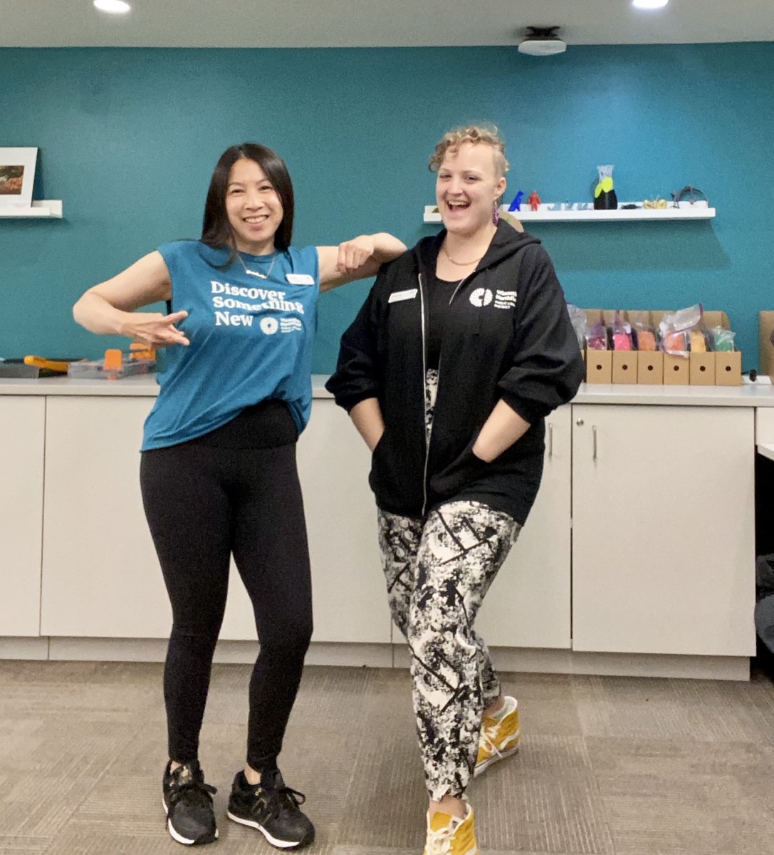 WinnLib's tweet image. Annie &amp;amp; Mikayla from The Studio are showing off their new swag! Which means the next time you see someone wearing the blue shirt or a black hoodie/quarter zip, know they are here to assist you. #WNPLD