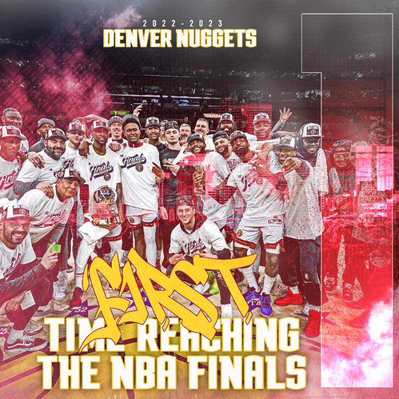 nuggets's tweet photo. "It's been a heck of a playoff run for the 2022-23 Denver Nuggets. All that's missing is four more playoff wins and another golden trophy." 📰
