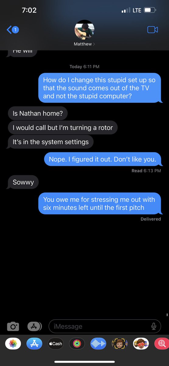 sdlumley's tweet image. When your son is a computer guy and decides to rebuild (reconfigure?) a hard drive so you can watch the @Braves on @MLBTV on that instead of a laptop but, you’re old and hate technological change, these kinds of exchanges happen 😂