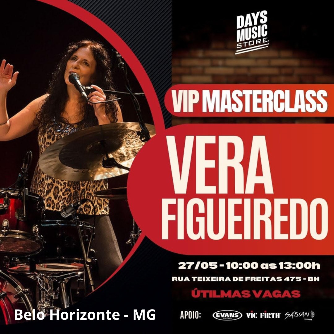 Para quem estiver em Belo Horizonte, no próximo sábado, vai ter masterclass com Vera Figueiredo!  Garanta sua vaga!  

#verafigueiredo #sabiancymbals #vicfirth #evansdrumheads