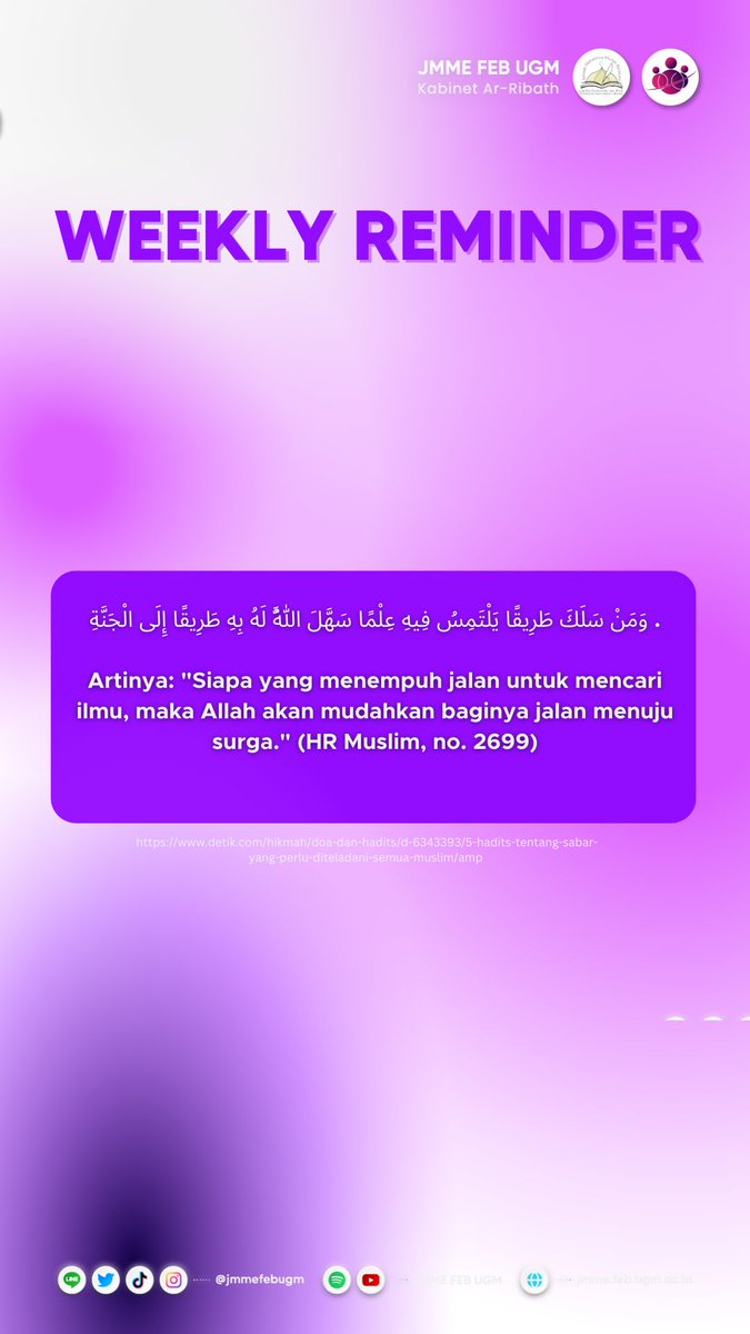 Sebagai mahasiswa, kita dituntut untuk terus belajar. Tetapi, dengan niat yang ikhlas, InsyaAllah semua proses pembelajaran itu akan menjadi amal ibadah yang memudahkan jalan kita menuju surga.
