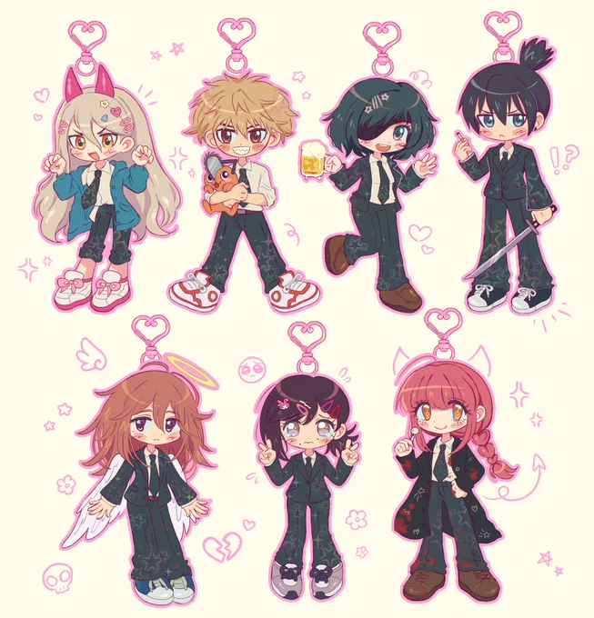 CHAINSAW MAN KEYCHAINS  Here's the csm keychains I'll have for sale at Japan Expo in July :) I'm really happy with how they came out! I can't wait to order them