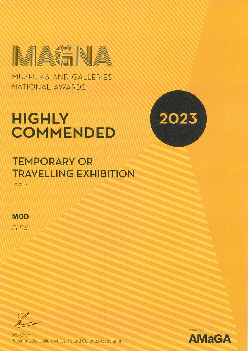 MOD. has been Highly Commended in two categories at the Australian Museums and Galleries Association awards last week!

Highly Commended in the temporary or travelling exhibition category for FLEX and highly commended in community engagement and outreach for Ethos Forum.