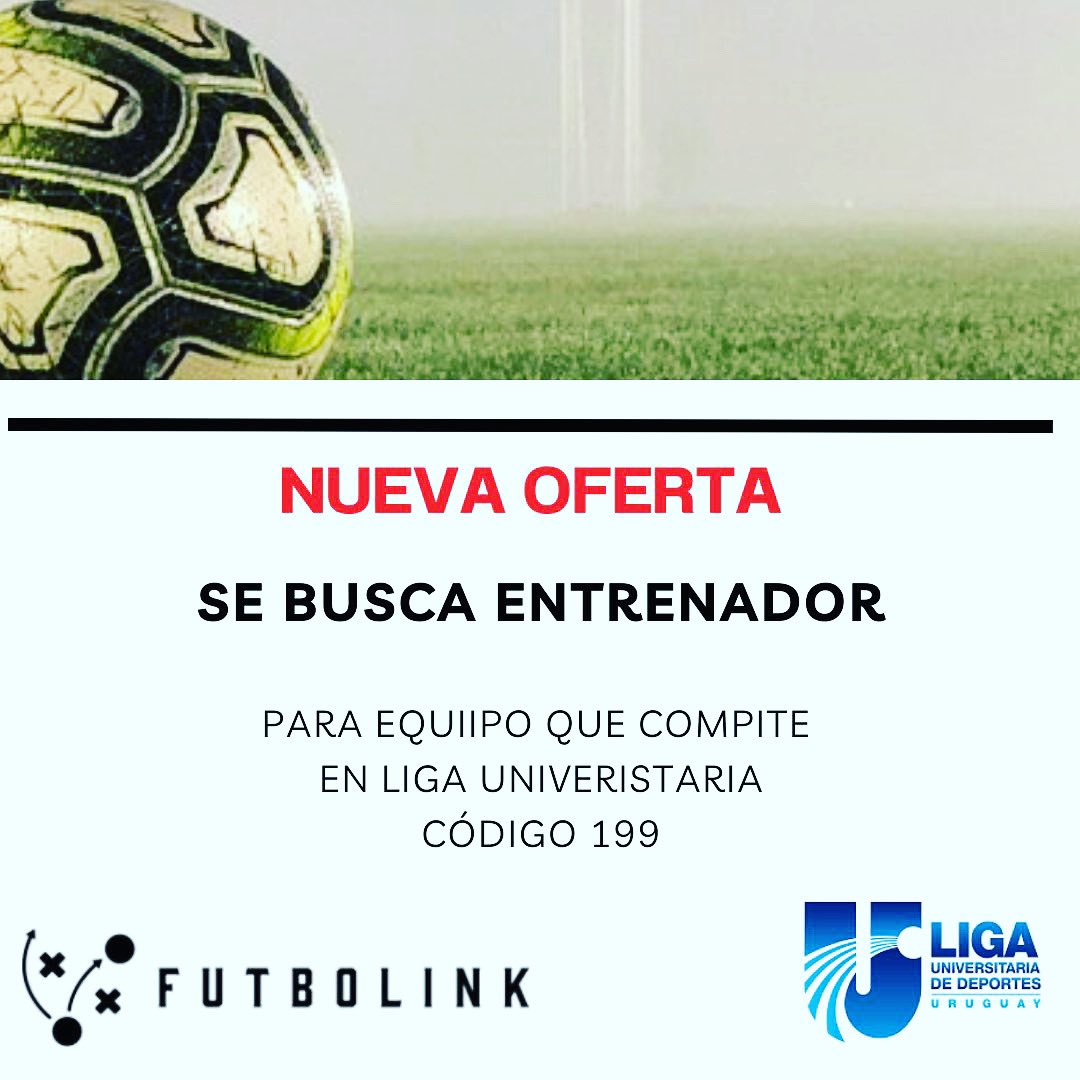 ⚠️Nueva Oferta⚠️

👔⚽️ Entrenador
🏆 <a href="/LUD_Oficial/">Liga Universitaria de Deportes</a> 

👨🏻‍💻👩🏻‍💻 Link:

futbolink.com.uy/jobs/entrenado…