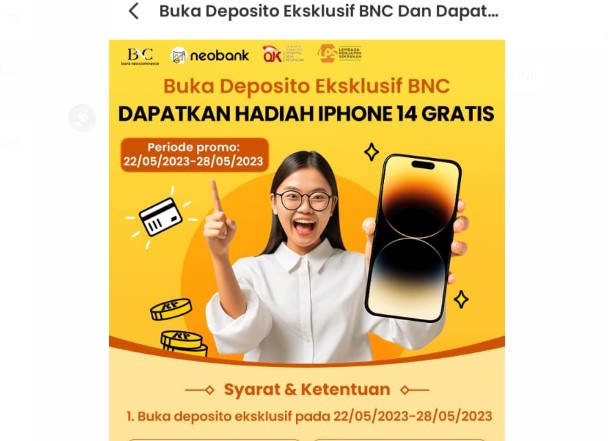 donianugroho's tweet photo. Event Akhir Bulan Mei 2023 Neobank ni gess.....
Buka Deposito Eksklusif BNC https://t.co/MOBdfBHfDL
DAPATKAN HADIAH IPHONE 14 GRATIS!!!
MAU COBA??? DAFTAR NEOBANK DAN JANGAN LUPA SAAT DAFTAR MASUKAN KODE REFERRAL 4NQ7G2
#deposito #iphone14 #iphonegratis #gratis #event #mei2023 https://t.co/fr1ljkMWxA