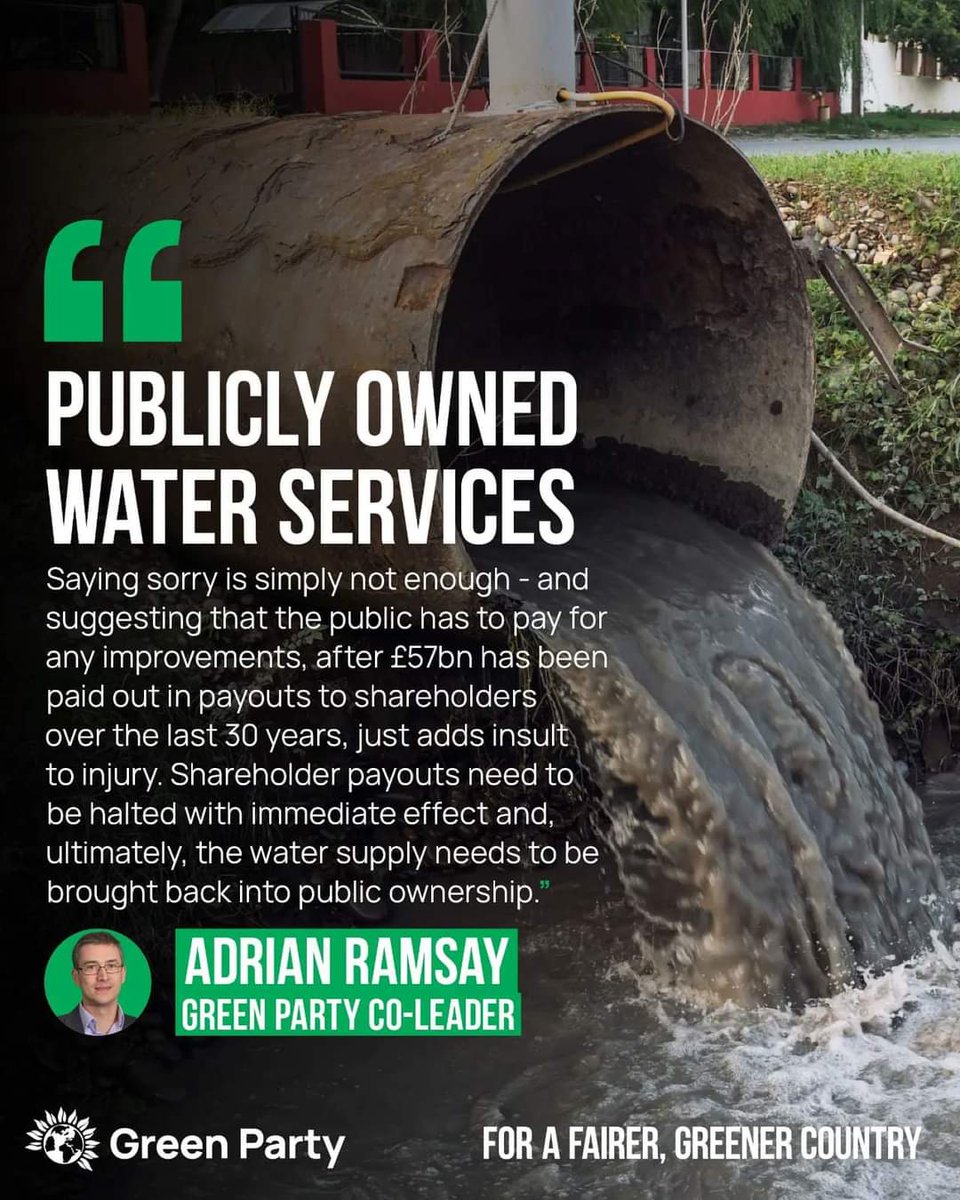 🚰 "Only the Greens have the courage to challenge this failed experiment with privatisation and to say that water and sewage needs to be run by the public and for the public good."
<a href="/kateneeeedham/">Kate Needham🍃💚🍃#FBPE #FBPPR #AttackOnNature</a> <a href="/GreenBarnsley/">Barnsley Green Party</a> <a href="/nomeantom/">Tom Heyes</a> <a href="/LeeLong111075/">Lee long - Barnsley Green Party</a> <a href="/Botticelliwoman/">aitch aitch #UnpaidCarer</a>