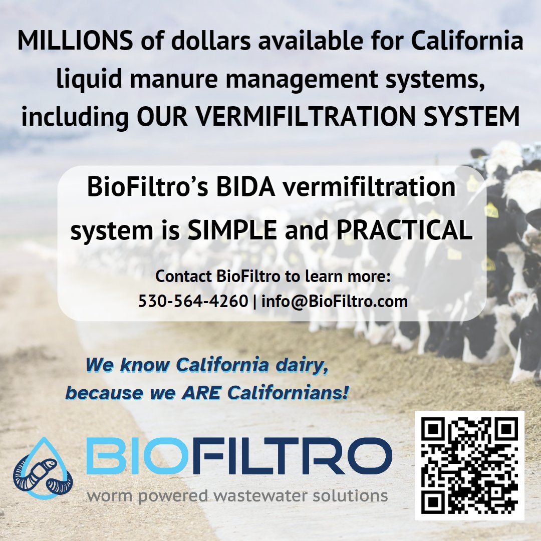 Millions of dollars are available to California dairy farmers who decrease methane emissions from liquid manure management. This is a great time to install a <a href="/BioFiltro/">BioFiltro</a> worm-powered wastewater system!