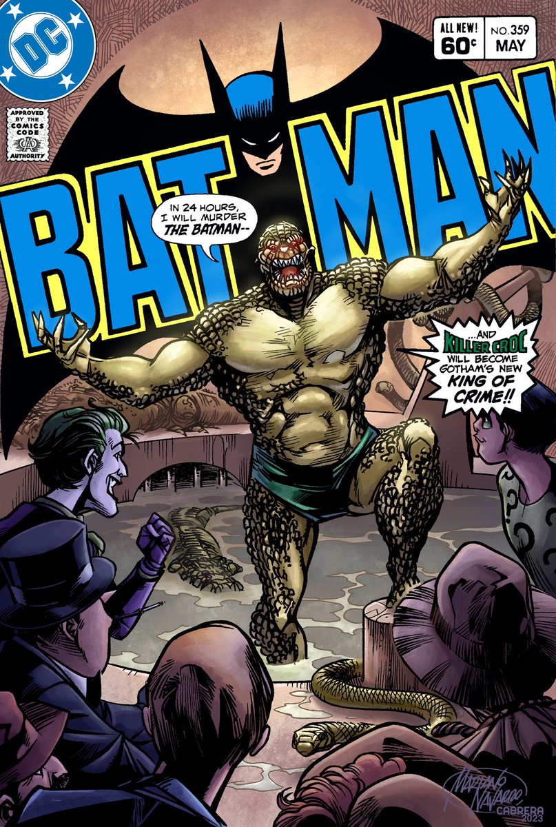 CabreraColor's tweet image. A former sideshow wrestler with a genetic condition that gives him a reptilian appearance and superhuman strength, #KillerCroc debuted in #DetectiveComics #523, yet didn't make a full appearance in a cover until this one we've chosen to remake for his 40th anniversary.