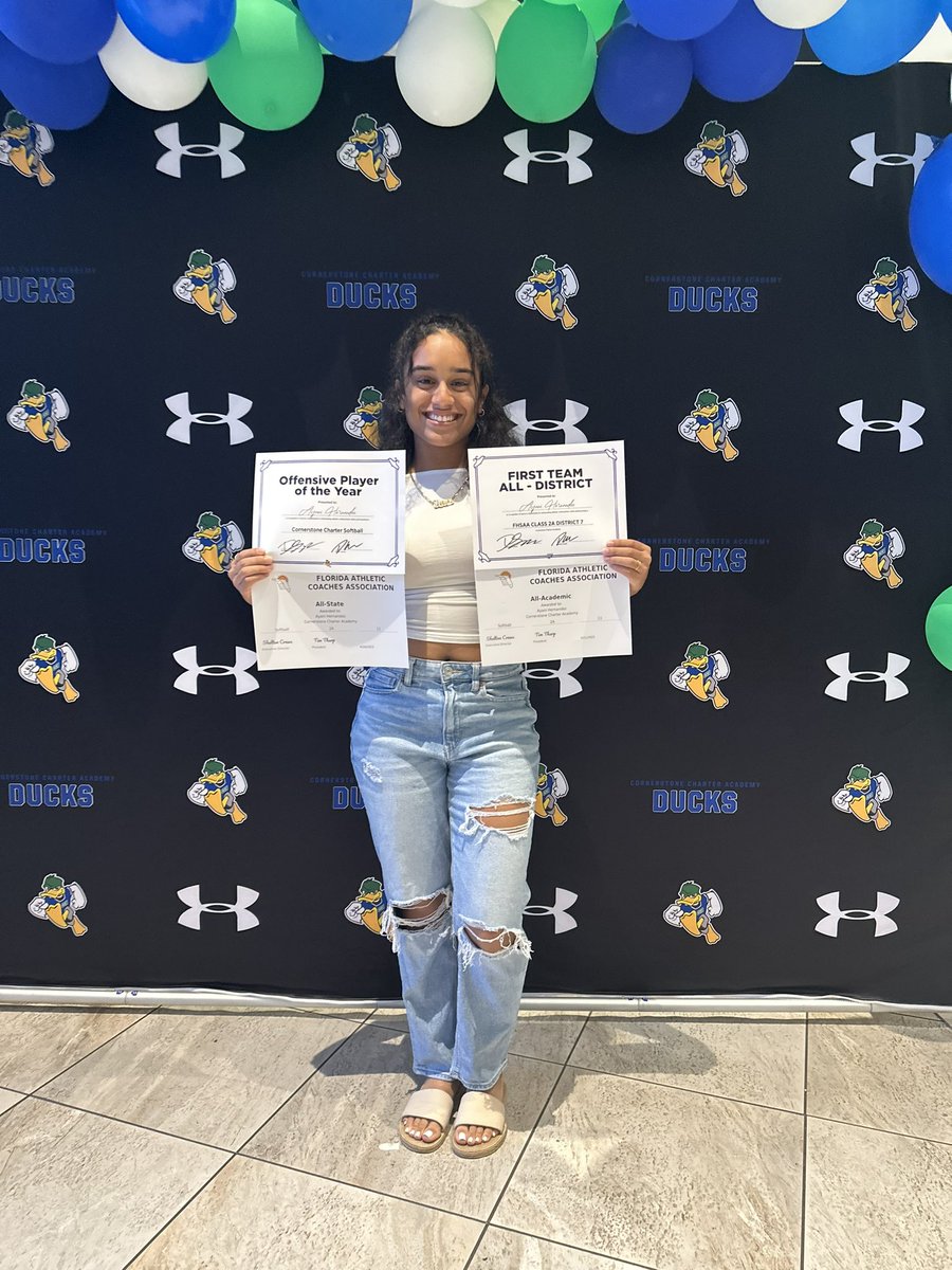 ahernandez2024's tweet photo. CCA 2023 Banquet. This season was amazing and I can’t wait for the next. Thank you to my coaches, my teammates, and my parents. Offensive Player of the Year, First Team All-District, FHSAA All Academic, and FHSAA All State. Go Ducks ! 🦆@WildfirePaulson @cca_softball @SaintLeoSB https://t.co/xGMAe9lk99