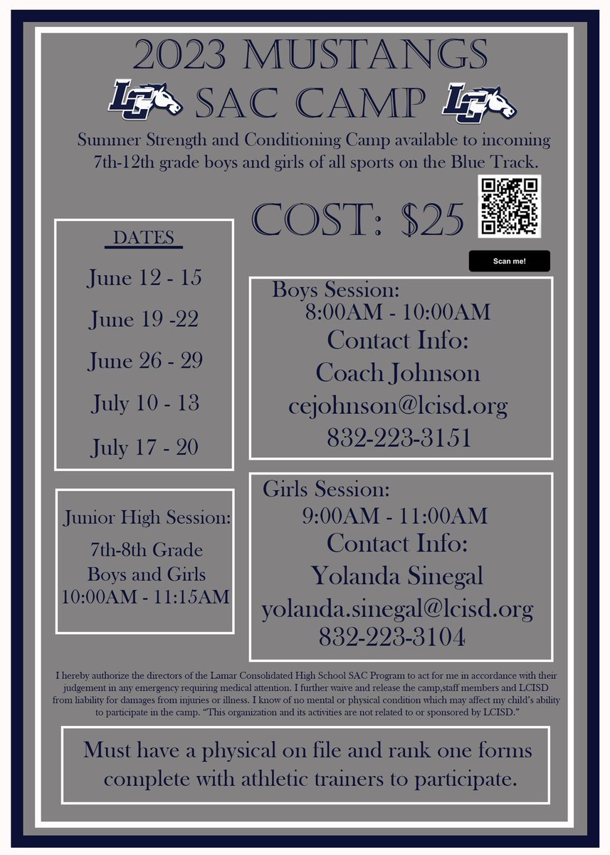 Summer Strength and Conditioning Camp Info #BlueStampede 💙🐴⭐️💪🏽 <a href="/LCHS_Mustangs/">Lamar Consolidated Mustangs</a>