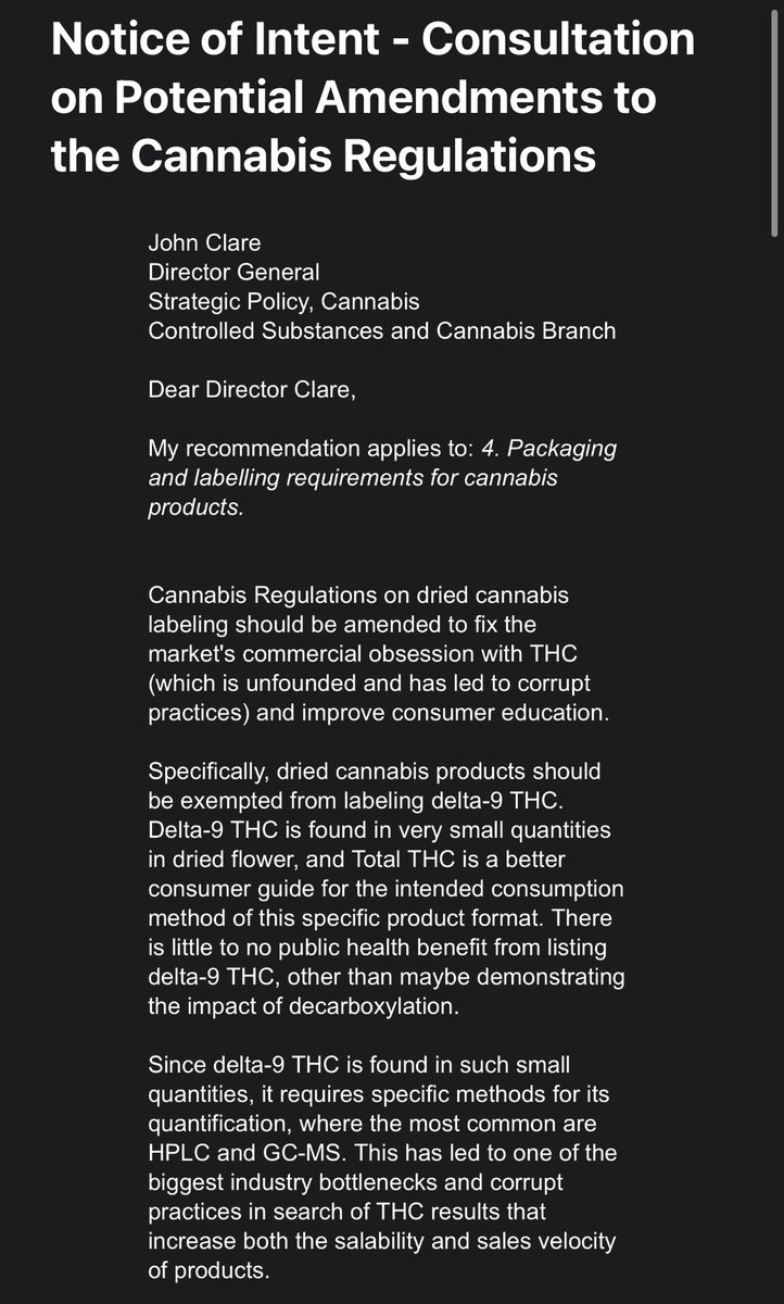 markovswitch's tweet photo. My recommendation letter for Health Canada’s Consultation, attempting to fix THC madness, lab shopping and in some cases, consumer deceit. #AMA https://t.co/oRta7ya7Cv