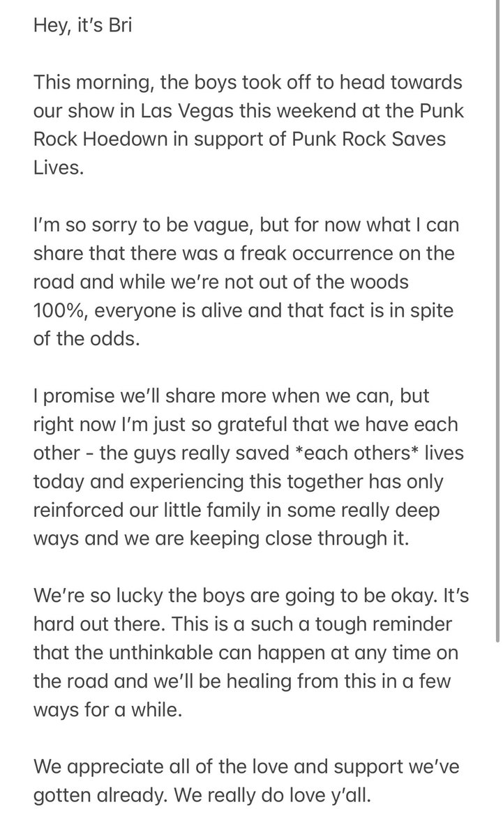 plz send positive thoughts and prayers. we’ll have more info asap