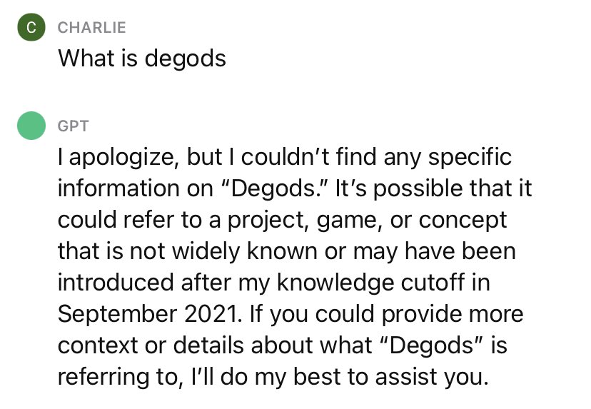 Wait what?!?!?!?!?😳😳😳 <a href="/OpenAI/">OpenAI</a> doesn’t know who <a href="/degods/">DeGods NFT is a Scam</a> is… <a href="/frankdegods/">Frank</a> 🤣🤣🤣 #ChatGPT