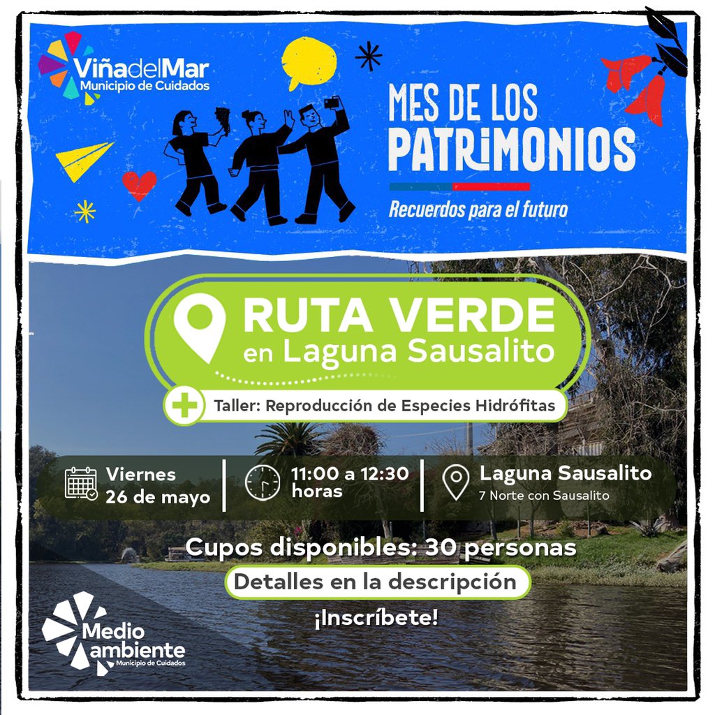 🌿 Una especial invitación a participar en una Ruta Verde en los alrededores de la Laguna Sausalito, realiza el Municipio de Cuidados, en marco del Mes del Patrimonio 🙌 ¡Te esperamos! 

Link: forms.gle/4i5E5W7dZLgUPb… 

#DiadelosPatrimonios #ViñadelMar