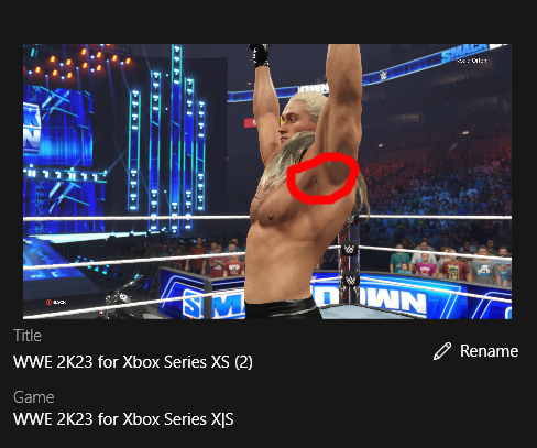 SeanPford's tweet photo. @WWEgames @2KSupport Found holes in @EltonPrince_PD 's model that you can see through. Yikes forever! Wonder if this can be fixed? https://t.co/dXNETBhbiW