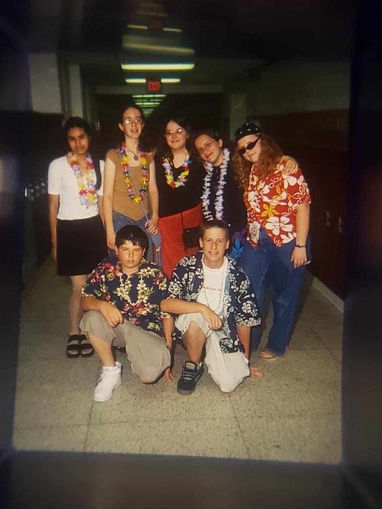 BensonVoss's tweet photo. So, Benson showed our kids her 8th grade dance pic. 2 kids asked, where is Voss? They think we’ve been together 4ever! I wish I’d thought to say, “I was in the bathroom!” I was actually living in NOVA, had been married 13 yrs, & had 2 kids! #mathlikeaboss #matchingcoteachers https://t.co/ANbvOsuEO4