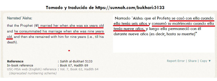 menks2015's tweet image. En la #sunnah encontramos al menos 15 #ahadith, donde "aprendemos" sobre el #matrimonio de #Mahoma, el #mensajero de #allah con #Aisha, la #Madre de los #creyentes; este ejemplo fue tomado de sunnah.com , del libro del #Imam #Bukhari (sunnah.com/bukhari:5133)
