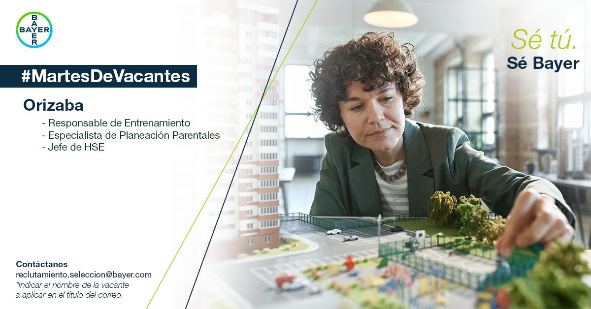 BayerenMexico's tweet photo. Forma parte del #TeamBayer y crece en tu carrera profesional mientras contribuyes a que más personas tengan mejor salud y alimentación.

Aplica a alguna de nuestras vacantes en: https://t.co/zQnrvYr4Rl

#SéTú #SëBayer #MartesDeVacantes https://t.co/iZA9lTEkT9