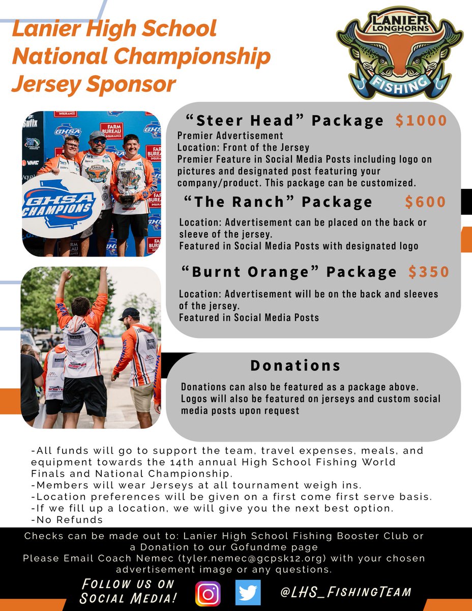 LHS_FishingTeam's tweet photo. We need you Lanier Community!
Help support our guys as we continue our historic year to La Crosse, WI for Nationals.  Scan the QR code or click the link: https://t.co/paILi98uuX https://t.co/hbMXaYJ0hQ