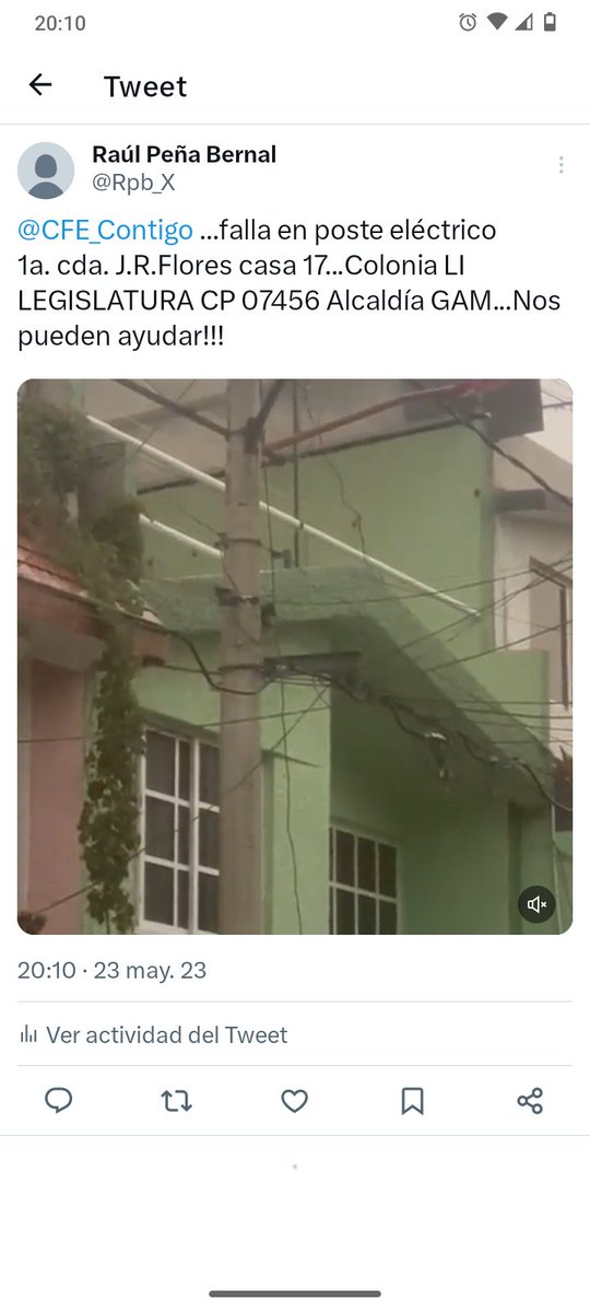 Rpb_X's tweet photo. @CFE_Contigo @CFE_Contigo ...falla en poste eléctrico 1a. cda. J.R.Flores casa 17...Colonia LI LEGISLATURA CP 07456 Alcaldía GAM...Nos pueden ayudar!!! https://t.co/SnDGUqmFwU