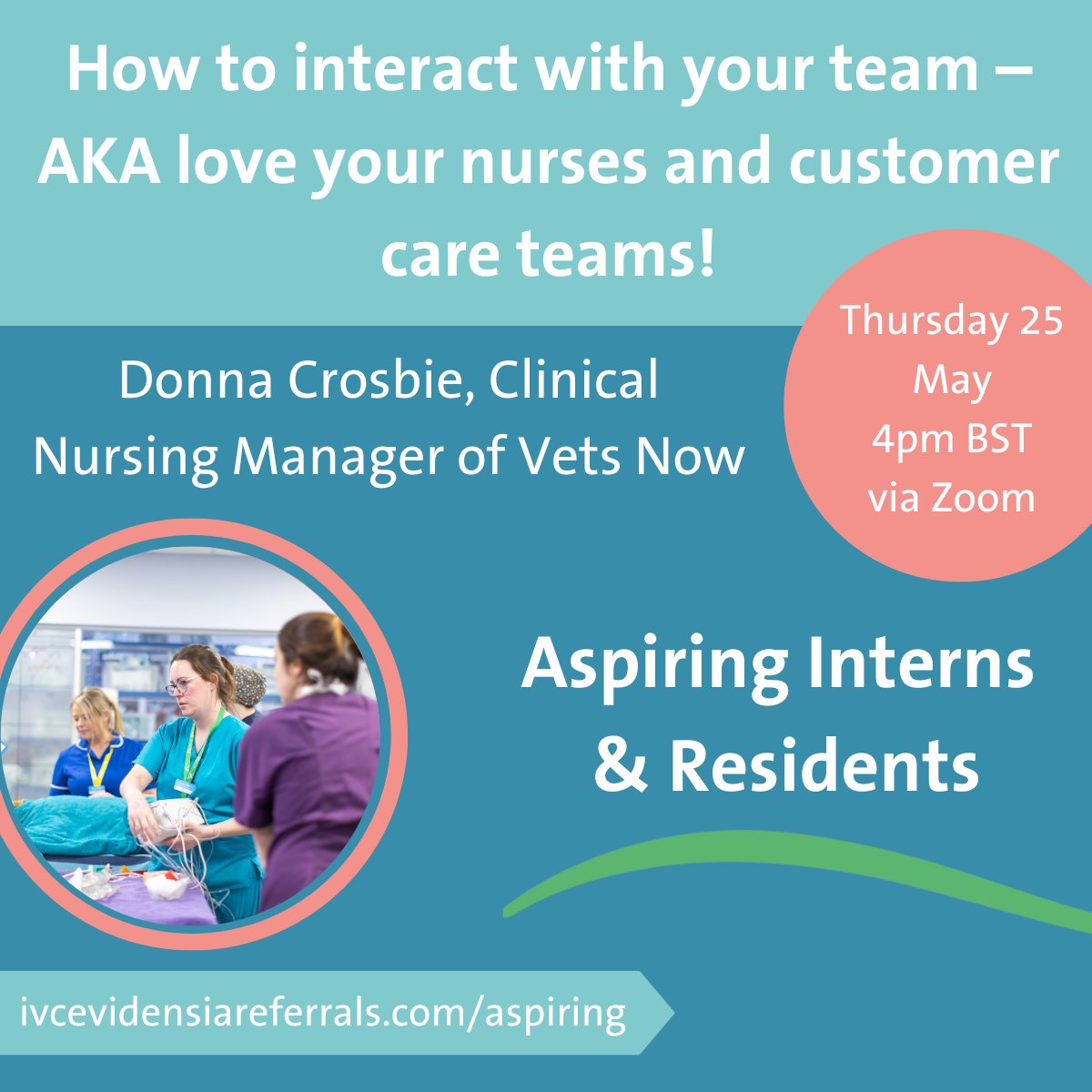 Donna Crosbie, Clinical Nursing Manager at <a href="/VetsNowECC/">Vets Now ECC</a> is due to host our next upcoming webinar 'How to interact with your team - AKA love your nurses and customer care teams!' 

Register for free ➡️ us02web.zoom.us/webinar/regist…

#IVCEvidensiaReferrals
